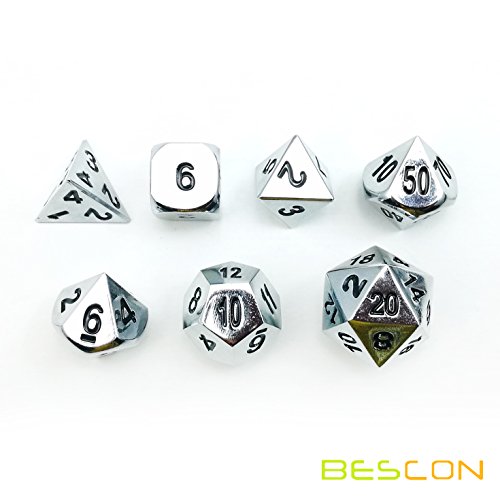 Bescon Super Brillant brillant en métal argenté 7 pcs Polyédrique dés Ensemble, EN MÉTAL Chromé RPG Jeu dés Lot de 7