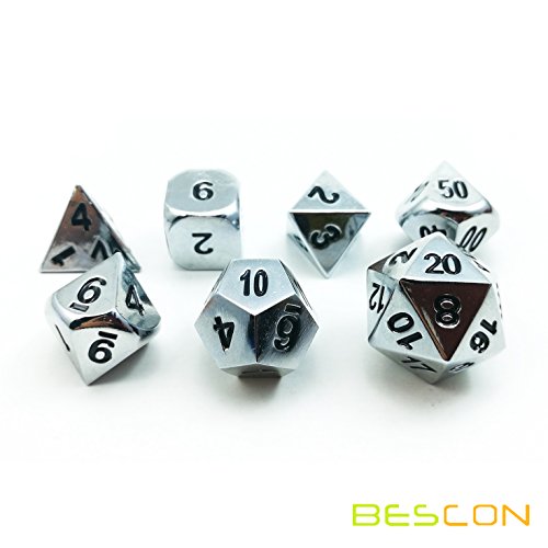 Bescon Super Brillant brillant en métal argenté 7 pcs Polyédrique dés Ensemble, EN MÉTAL Chromé RPG Jeu dés Lot de 7