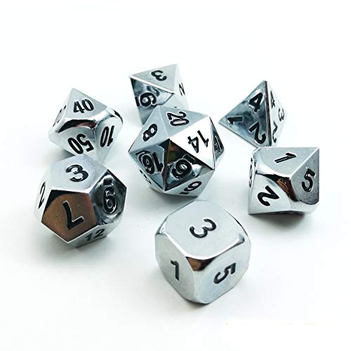 Bescon Super Brillant brillant en métal argenté 7 pcs Polyédrique dés Ensemble, EN MÉTAL Chromé RPG Jeu dés Lot de 7