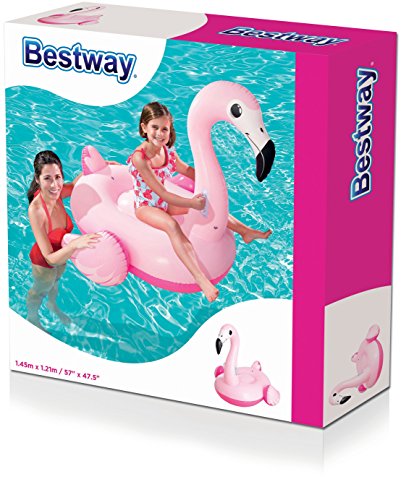 BESTWAY 41099 - Flamenco Hinchable Infantil Pretty Pink 145x121 cm con Asas Agarraderas y Gran Asiento Para 1 Niño Válvulas de Seguridad y Parche de Reparación