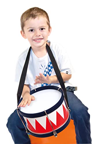 Bino world of toys 86583 Bino drum, juguetes para niños a partir de 3 años, juguetes para niños (instrumento musical para niños que incluye correa de transporte, 2 baquetas y teclas de afinación, óptimamente adaptadas a las manos de los niños), multicolor