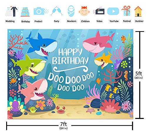 BINQOO 2,1 m x 1,5 m de dibujos animados lindo tiburón fondo de cumpleaños niño bajo el mar tiburón bebé fiesta de cumpleaños fondo bebé ducha niños fiesta recién nacido