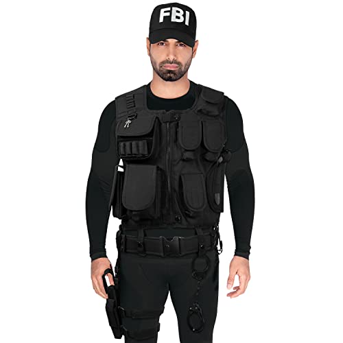 Black Snake® Disfraz policía, Security, SWAT, FBI para Mujer y Hombre | Traje de Halloween o Carnaval con Chaleco, Funda de Pistola, Esposas y más - XL/XXL - FBI