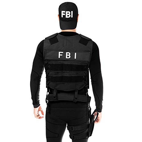 Black Snake® Disfraz policía, Security, SWAT, FBI para Mujer y Hombre | Traje de Halloween o Carnaval con Chaleco, Funda de Pistola, Esposas y más - XL/XXL - FBI