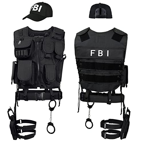 Black Snake® Disfraz policía, Security, SWAT, FBI para Mujer y Hombre | Traje de Halloween o Carnaval con Chaleco, Funda de Pistola, Esposas y más - XL/XXL - FBI