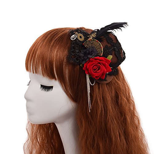 BLESSUME Gótico Mujer Steampunk Alas de engranaje Reloj Mariposa Sombrero Cordón Cabello Acortar Headwear (C)