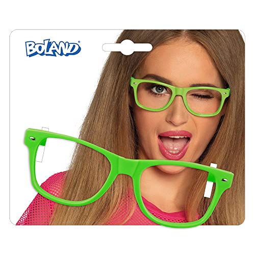 Boland 02642 Nerd, verde neón, para adultos, diversión, gafas de plástico, años 80, fiesta temática, carnaval, Halloween, color, talla única