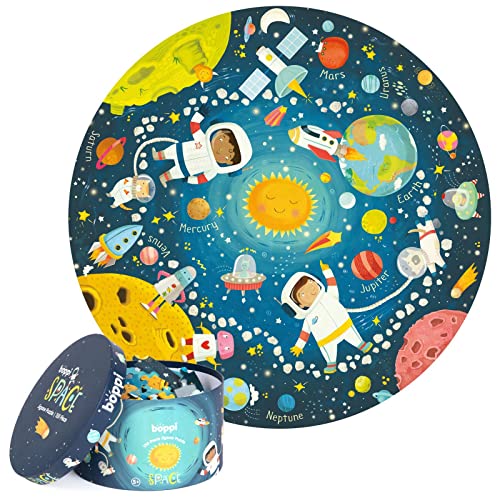 boppi puzle circular de 150 piezas del espacio hecho de cartón 100 % reciclado, sistema solar y astronautas, para niños de 3, 4, 5, 6, 7 y 8 años, 58 cm de diámetro