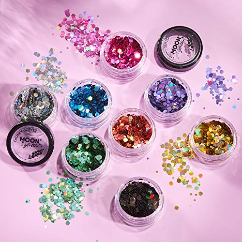 Brillo Holográfico Grueso por Moon Glitter – 100% Brillo Cosmético para la Cara, Cuerpo, Uñas, Cabello y Labios - 3g - Verde