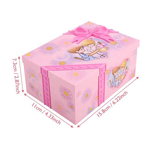 Caja de música para niños con caja de música para niños de dibujos animados, rosa, espejo, almacenamiento, estuche de plástico con princesa del baile