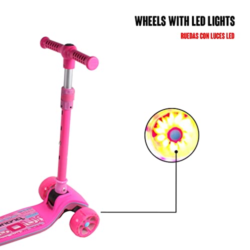 Calma Dragon Patinete YX-S241, 3 Ruedas con Luces LED, Diseño Plegable, Scooter para Niños y Niñas, Altura Ajustable, Patineta Infantil, Patín Freesyle, Monopatín con Freno Trasero (Rosa)