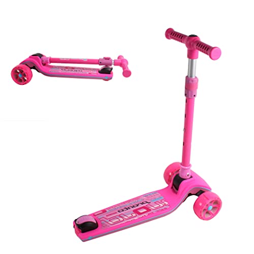 Calma Dragon Patinete YX-S241, 3 Ruedas con Luces LED, Diseño Plegable, Scooter para Niños y Niñas, Altura Ajustable, Patineta Infantil, Patín Freesyle, Monopatín con Freno Trasero (Rosa)