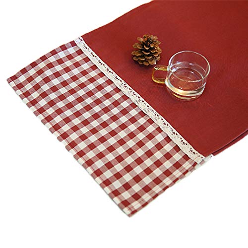 Camino De Mesa,Retro Rojo Vino Patchwork Encaje Estampado A Cuadros Rectángulo Rústico A Prueba De Manchas A Prueba De Calor Cubierta De Mesa para Fiestas En Casa Restaurantes Cocina Vacaciones De