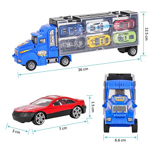 Camiones de Juguete para Niños, Juguete Camión de Transporte Transportador de Automóvil con 12 Mini Coches de Metal Coloridos para Niños y Niñas