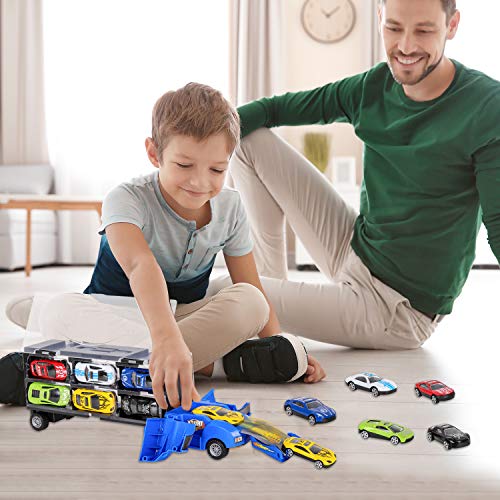 Camiones de Juguete para Niños, Juguete Camión de Transporte Transportador de Automóvil con 12 Mini Coches de Metal Coloridos para Niños y Niñas