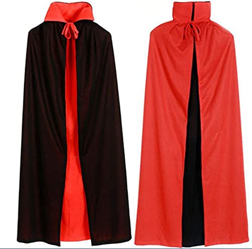 Capa con capucha unisex para adultos, Capa de Vampiro de Halloween，capa de vampiro con vestido rojo reversible, capa mágica de demonio, negra y roja, para fiesta de Halloween, 120cm.