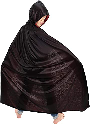 Capa con capucha unisex para adultos, Capa de Vampiro de Halloween，capa de vampiro con vestido rojo reversible, capa mágica de demonio, negra y roja, para fiesta de Halloween, 130cm.