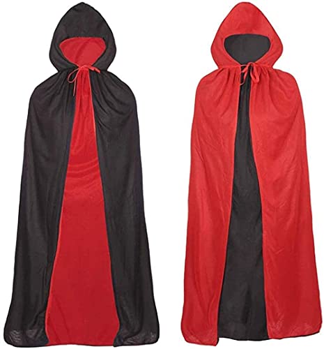 Capa con capucha unisex para adultos, Capa de Vampiro de Halloween，capa de vampiro con vestido rojo reversible, capa mágica de demonio, negra y roja, para fiesta de Halloween, 130cm.