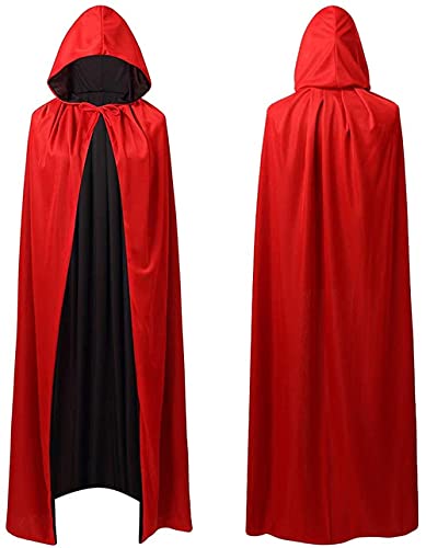 Capa con capucha unisex para adultos, Capa de Vampiro de Halloween，capa de vampiro con vestido rojo reversible, capa mágica de demonio, negra y roja, para fiesta de Halloween, 160cm.