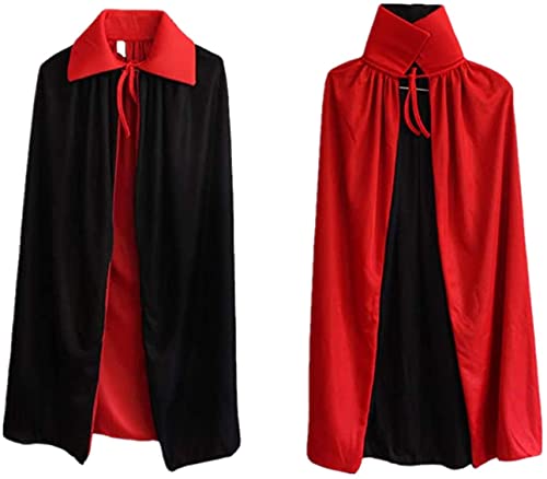 Capa con capucha unisex para adultos, Capa de Vampiro de Halloween，capa de vampiro con vestido rojo reversible, capa mágica de demonio, negra y roja, para fiesta de Halloween, 90cm.
