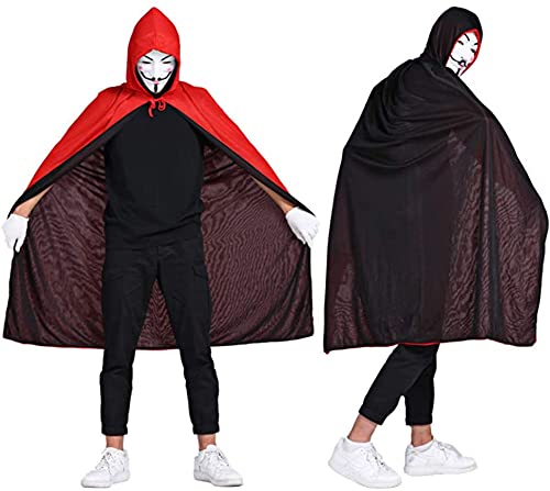 Capa con capucha unisex para adultos, Capa de Vampiro de Halloween，capa de vampiro con vestido rojo reversible, capa mágica de demonio, negra y roja, para fiesta de Halloween, 160cm.