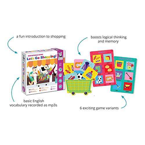 Captain Smart Juego educativo para niños, vamos a ir de compras! Tiendas, cesta, juego de mesa para niños y niñas de 3 años, 3 a 9 años, juguete de aprendizaje, regalo para niños de 3 a 9 años