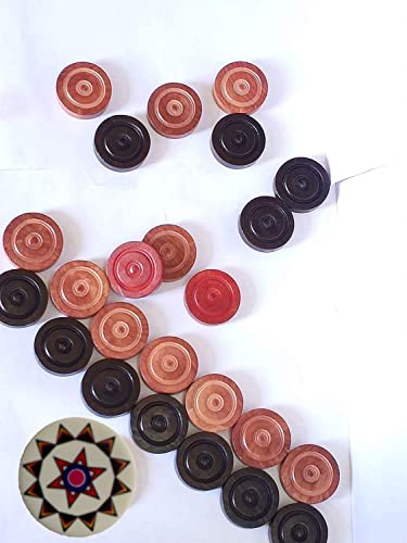 Carrom Board Coins and Striker Juego profesional sólido de damas de madera con cresta apilable (24 piezas de cartón con cubierta/funda + 1 Striker color aleatorio) - Blanco/Rojo/Negro