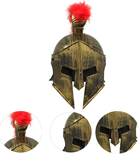 Casco Medieval de Espartano Griego con Ciruela roja, Disfraz Romano de Accesorios Antiguos, Talla única (Kqp-60-dorado)