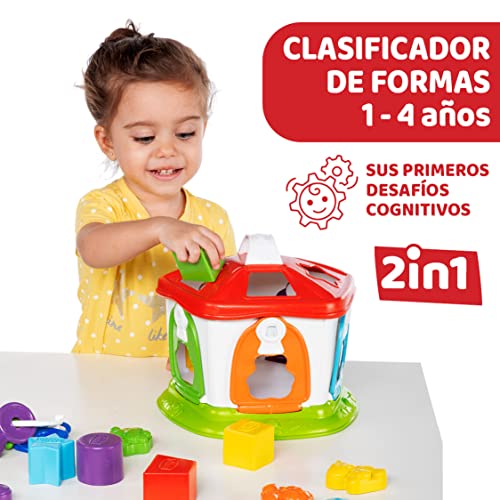 Chicco Casita de los Animales 2 en 1, Cubo de Actividades con Niveles de Dificultad Creciente, Juego Educativo con Llaves Coloridas y Formas de Plástico – Juguete para Bebés de 1-4 Años