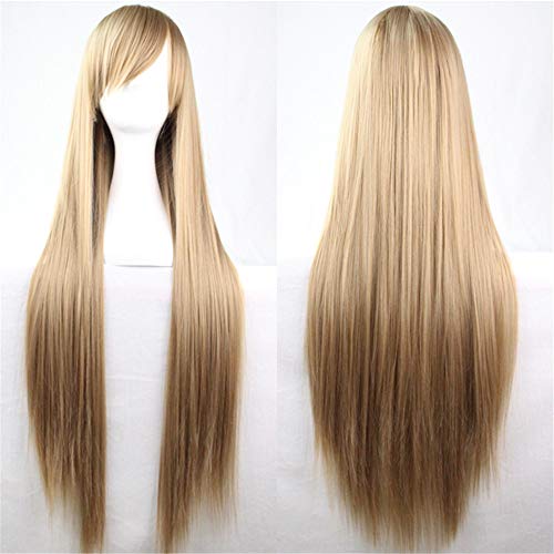 Chiguo 80cm/ 32'' Peluca de Las Mujeres Pelo Largo Recta De Las Mujeres Cabello Peluca Cabello para Adultos Cosplay Disfraz Fiesta de Halloween Peluca Pelucas para Adultos (Oro Oscuro)