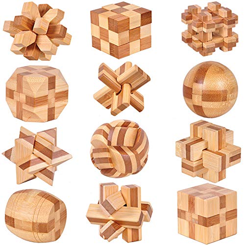 Chonor 12 Piezas Cubo Rompecabezas 3D de Madera del Enigma Educativo Juego Puzle - Clásica de Cerradura de Brain Teaser Puzzle IQ Juguetes para Niños y Adultos - Idea de Regalo y Decoración