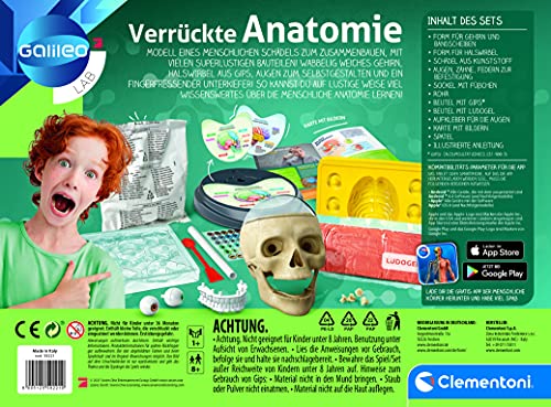 Clementoni 59221 Galileo Lab - Verrückte Anatomie, Juego con maqueta del cráneo Humano, componentes del Cerebro para Descubrir, Medicina y biología para niños a Partir de 8 años, versión Alemana