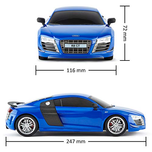 CMJ RC Cars Audi R8 GT R/C Coche Teledirigido con Control Remoto en Escala 1:18 Luces de Trabajo 2.4 GHz (Azul 1:18)