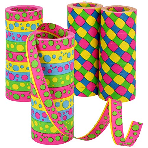 com-four® Rollos de serpentinas 4X XXL, Extra Largos como decoración de Fiesta para cumpleaños - Serpientes de Papel para la víspera de Año Nuevo - 15 m, 9 Rollos Extra Anchos 14 mm (4 Piezas - XXL)