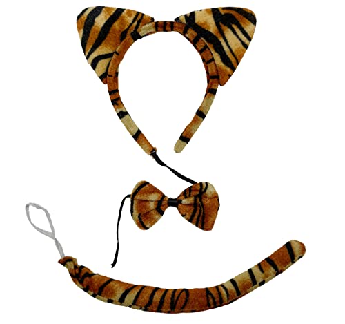 Conjunto de Disfraz para Carnaval Halloween y Fiesta Cosplay de Animales, Diadema de Orejas Pajaritas Cola con Estampado de Animales y Tutu Falda para Chicas y Mujeres, 4pcs (40cm/tutú, Tigre)