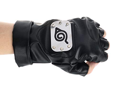 CoolChange Guantes de Kakashi con el símbolo Konoha | guantes ninja para los fans de Naruto | negro