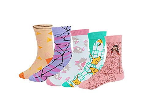 CoolChange Juego de calcetines para fans de Kimetsu no Yaiba con varios motivos, 5 pares en caja de regalo, para hombre y mujer Para mujer. Small