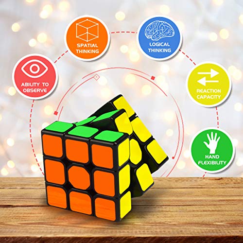 Coolzon Juego de 4 Cubos mágicos, Juego de Cubos mágicos de Velocidad, 2 x 2 3 x 3 4 x 4 triángulo piraminx, fácil torneado, Regalo de Juguetes Rellenos de Navidad para niños, niñas y Adultos