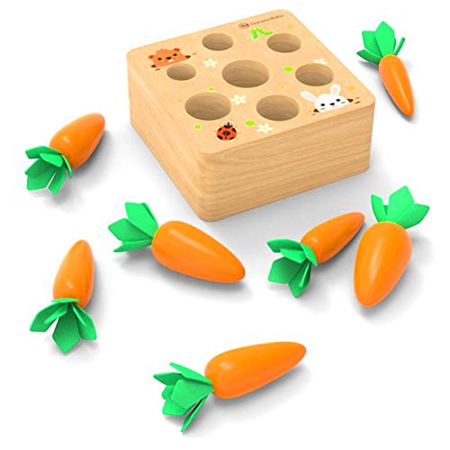 Coriver Juguetes educativos, Juegos apilables para bebés de 1 2 3 años, Zanahorias, Juguetes de Madera, Juguetes de taponamiento Montessori, Juego de Cosecha para niños