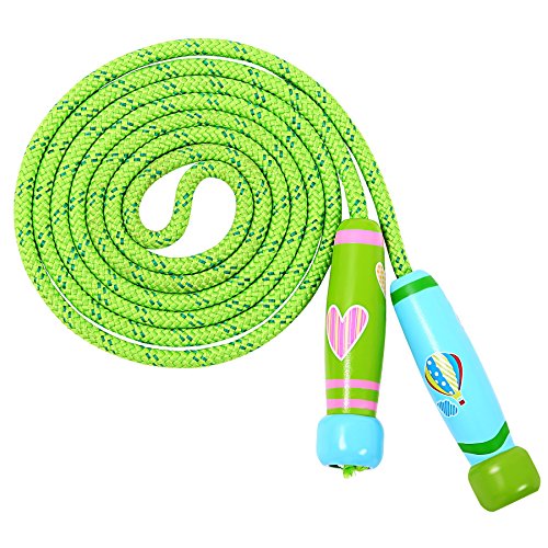 Cuerda para Saltar Skipping Rope ajustable con mango de madera para niños, longitud de 102 pulgadas adecuado para el juego escolar o actividad al aire libre