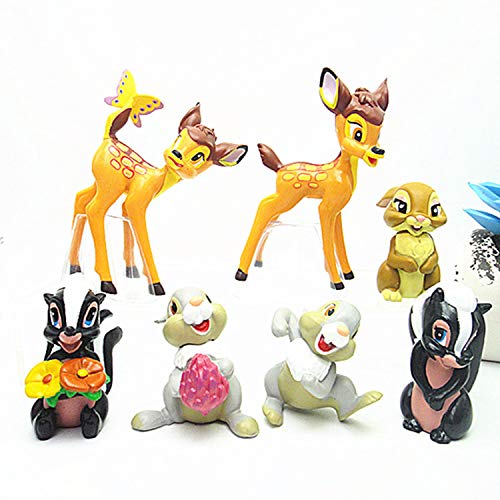 CYSJ Bambi Cake Topper 7 Pcs Conejito Ardilla Decoración de Tartas Figuras Decoración para Tarta de cumpleaños de Animales de Dibujos Animados del Fiesta Suministros