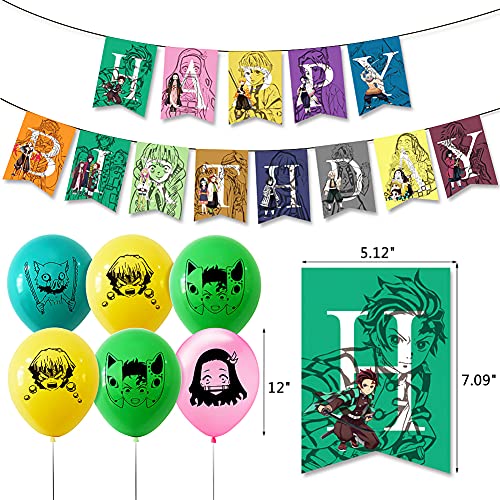 CYSJ Decoración para Fiestas de Cumpleaños, 38 pcs Demon Slayer Cumpleaños Fiesta Decoracion Temática,Demon Slayer Feliz Cumpleaños Pancartas Fiesta Decoraciones Fiestas Suministros para Demon Slayer