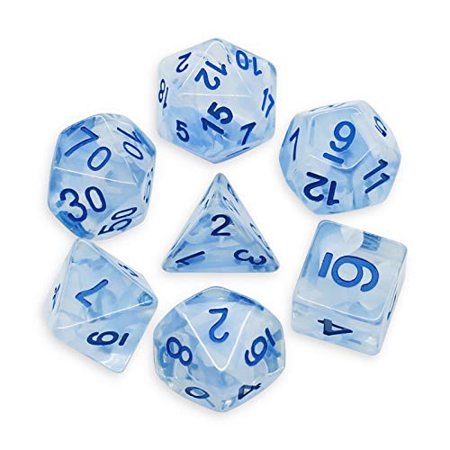 Dados de poliedral Dice de DND para Dungeons and Dragons, Pathfinder, MTG, D & D, juego de rol azul claro, juego de dados de cristal helado transparente con bolsa gris impermeable