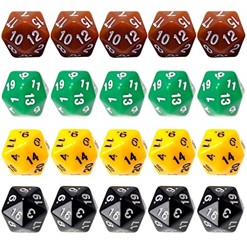 Dados Poliédricos de 20 Caras Dados de rol Poliédricos Dados Poliédricos Acrílico Conjunto de Dados Poliédricos para Dungeons & Dragons para Entretenimiento de Fiesta 20 Piezas