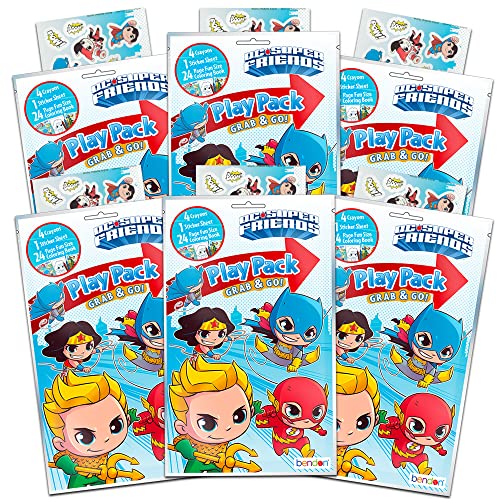 DC Comics Super Friends Party Favor Packs Super Set ~ Bundle of 6 Superhero Coloring Books with Crayons and Over 450 Stickers (Super Friends Party Supplies)