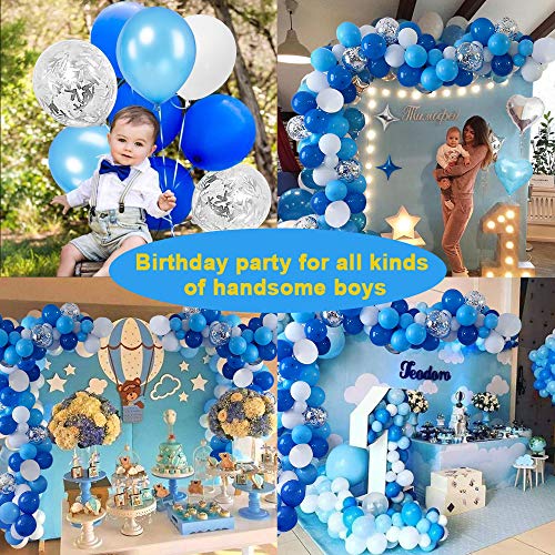 Decoración Cumpleaños Niño, TOLOYE Cumpleaños Bebe Niño Globos Decoracio,Azul Pancarta de Feliz Cumpleaños , Globos Papel de Aluminio Corazón Estrella para Niño Cumpleaños Baby Shower Decoración