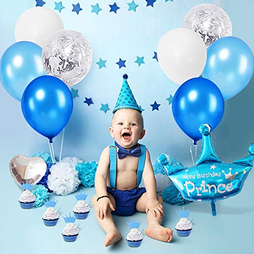 Decoración Cumpleaños Niño, TOLOYE Cumpleaños Bebe Niño Globos Decoracio,Azul Pancarta de Feliz Cumpleaños , Globos Papel de Aluminio Corazón Estrella para Niño Cumpleaños Baby Shower Decoración