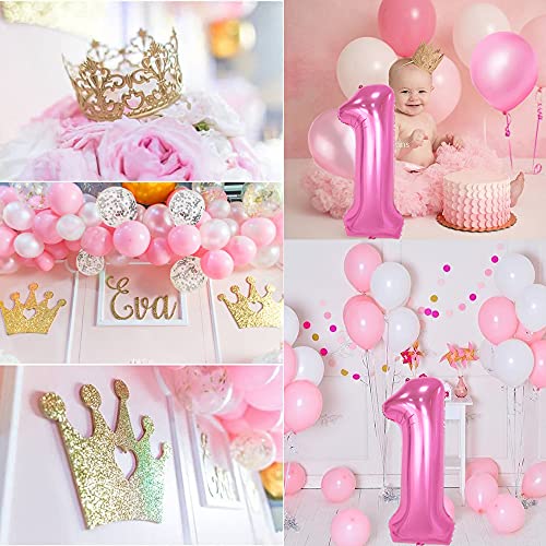 Decoración de cumpleaños 1 Rosa, TOLOYE Cumpleaños 1 Año Bebe Niñas Globos Decoracio,Rosa Pancarta de Feliz Cumpleaños para Fiesta Cumpleaños Niñas Baby Showers