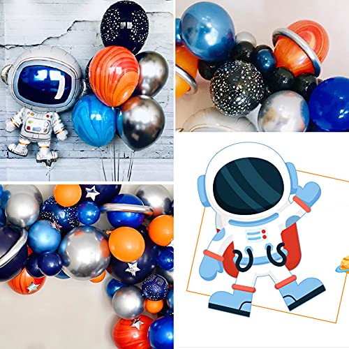 Decoraciones de Primer Cumpleaños para Niños, Espacio Azul Negro Arco de Globos Guirnalda Pancarta de Feliz Cumpleaños Astronauta Cohete Papel de Aluminio Globo Temática Espacial Baby Shower Galaxia