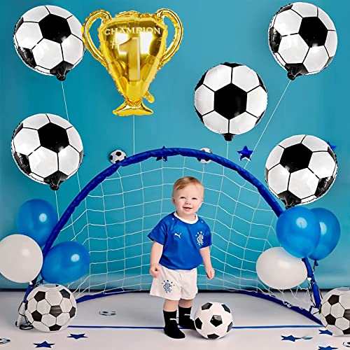 Decoraciones fiesta Fútbol de 24 pulgadas trofeo de gran tamaño y 5 globos papel fútbol 18 pulgadas, suministros de fiesta para niños y cumpleaños baby shower fútbol partido temático Copa del mundo